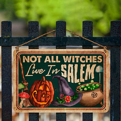 Alternative view of Not All Witches Live In Salem Retro Vintage Decorative Metal Sign - Halloween Decor Farmhouse