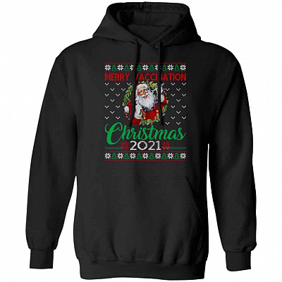 Merry Vaccination Christmas 2021 T-Shirt, Black, Hoodie