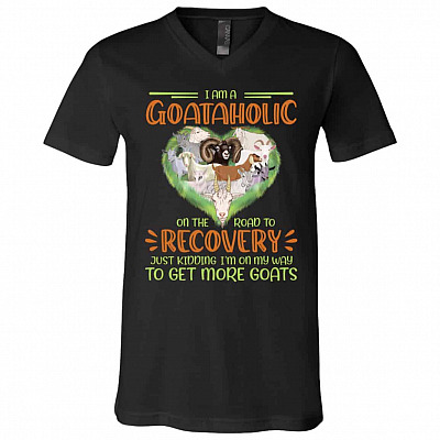goat, Black, V-Neck T-Shirt