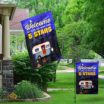 Alternative view of Welcome My Hotel Has More Than 5 Stars Camper Decorative Garden Flag - Indoor Outdoor Flag - House Flag - Funny Camping Flag