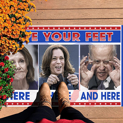 Alternative view of Wipe Your Feet Here Here And Here Funny Nancy Kamala Joe Biden House Doormat - Anti Biden Outdoor Doormat