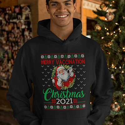 Alternative view of Merry Vaccination Christmas 2021 T-Shirt - Vaccinated Santa Ugly Christmas 2021 Hoodie