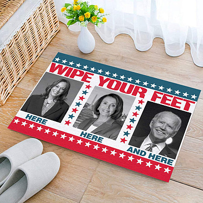 Alternative view of Joe Biden Wipe Your Feet Here Here And Here Indoor Doormat - Funny Biden Harris Pelosi Outdoor Doormat