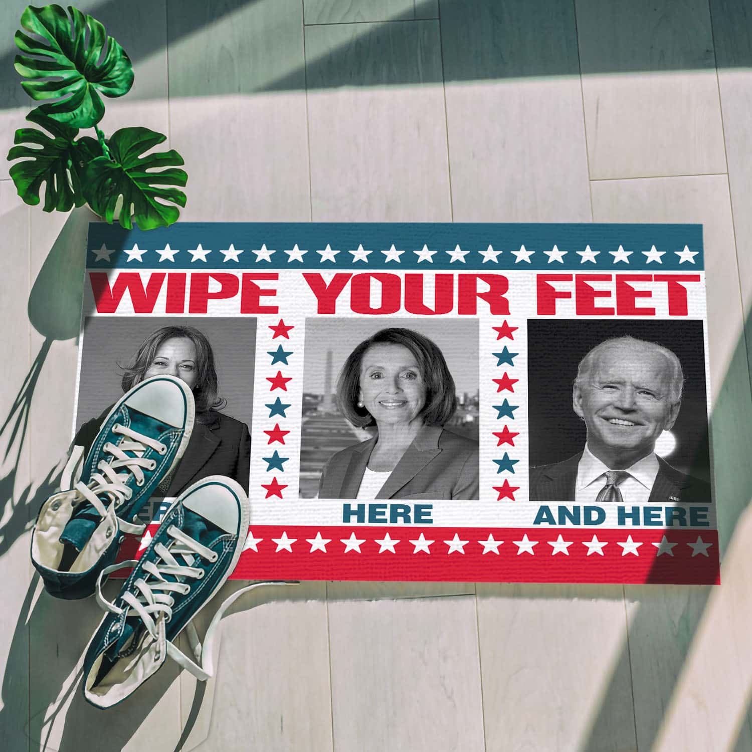 14 HG UU TIEN. Here Here And Here_black white Doormat mockup 5