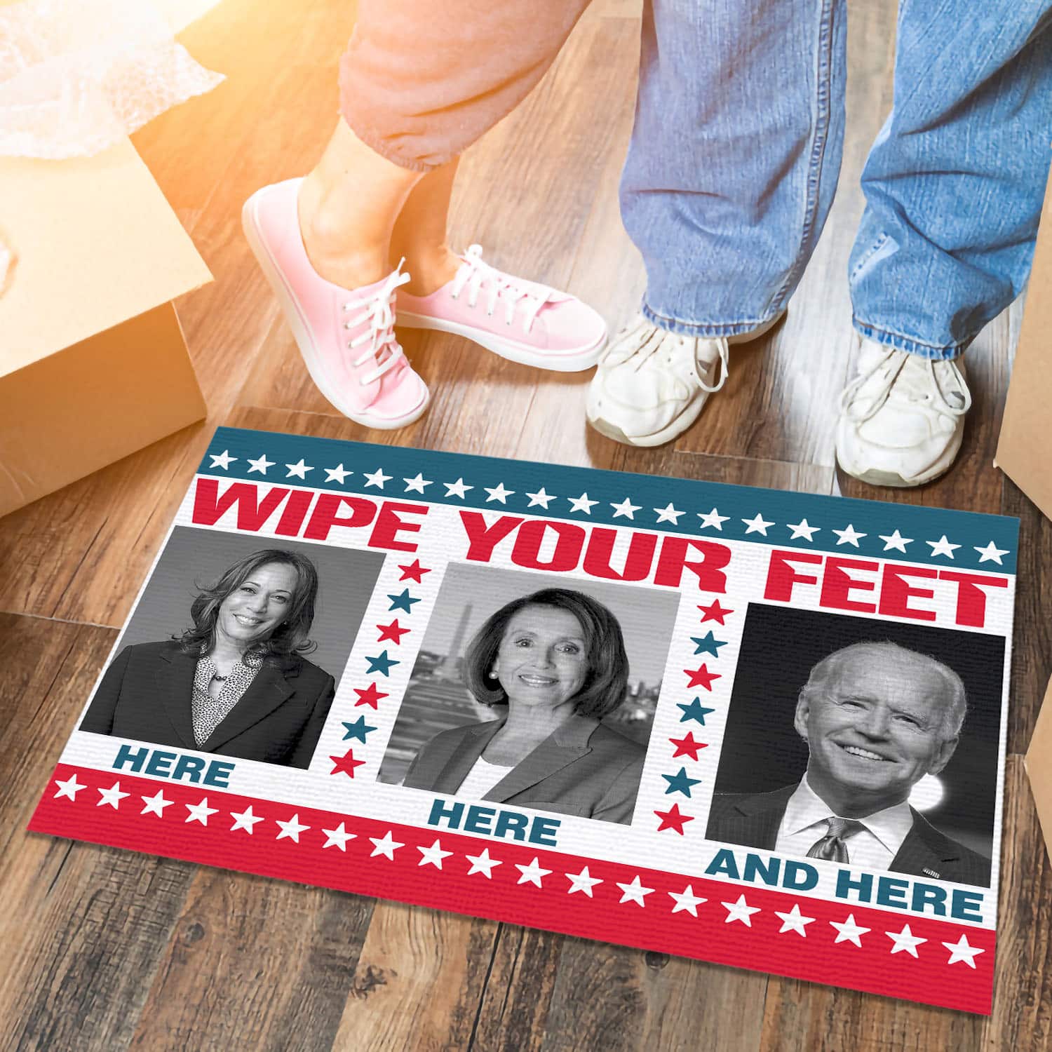 14 HG UU TIEN. Here Here And Here_black white Doormat mockup 6