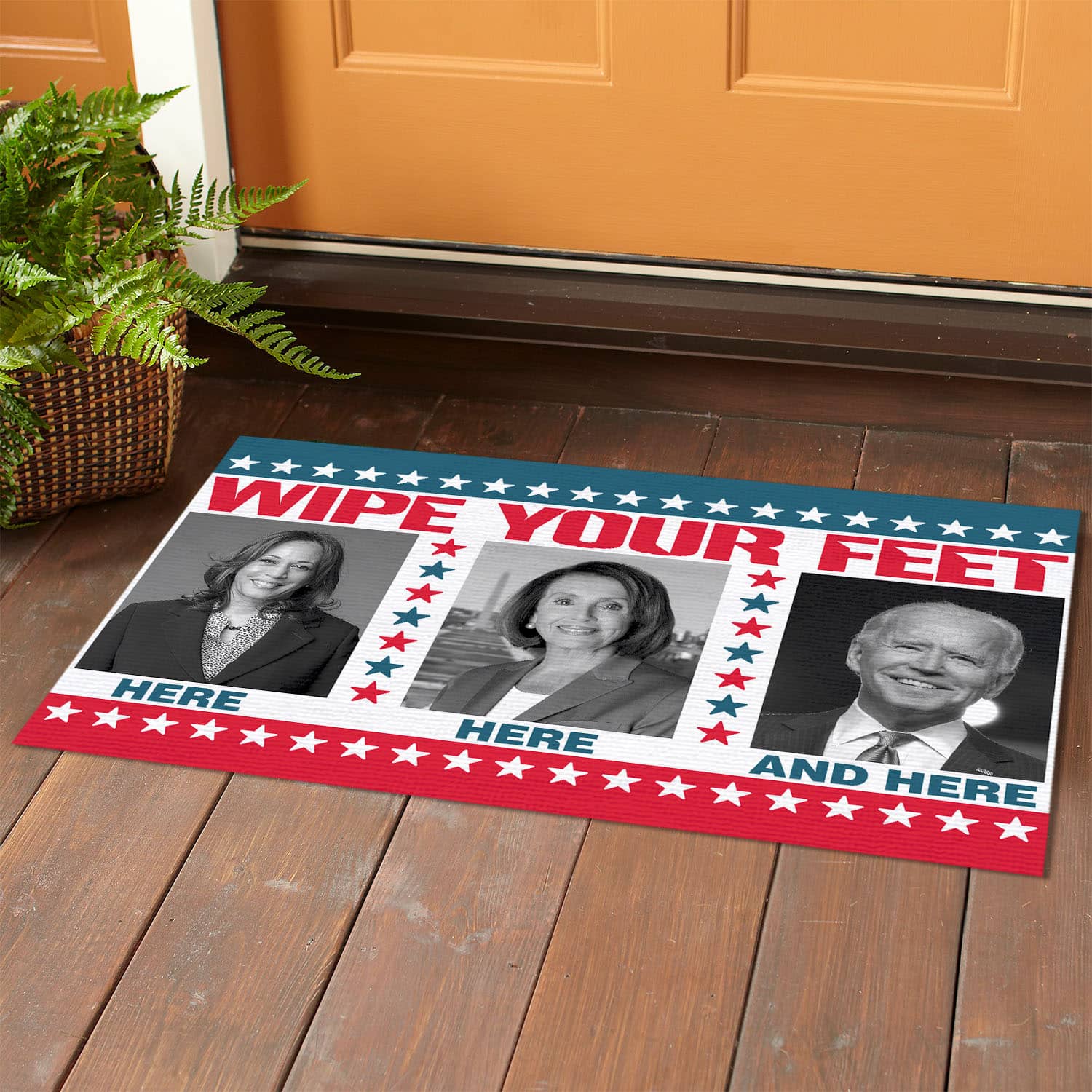 14 HG UU TIEN. Here Here And Here_black white Doormat mockup 1