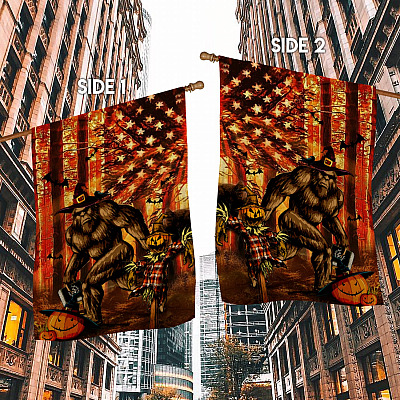 Alternative view of Beware of The Bigfoot Halloween Decorative Flag - Never Mind The Witch Beware of The Sasquatch Believer Garden House Flag