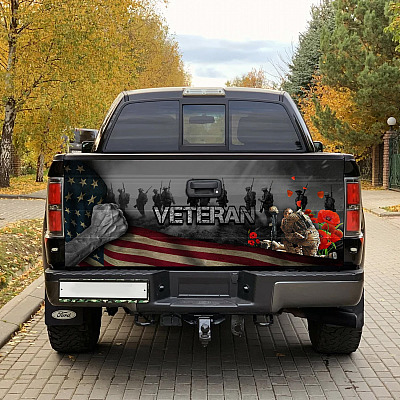 Alternative view of Veteran Truck Veteran Tailgate Decal Sticker Wrap - Lest We Forget Car Stickers