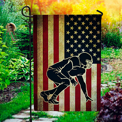 Football Lineman American Flag Outdoor House Flag - Home Garden Flag