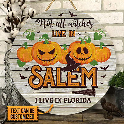 Personalized Name Sign Not All Witches Live In Salem Outdoor Door Sign - Funny Halloween Witches Welcome Home Customized Name Door Sign