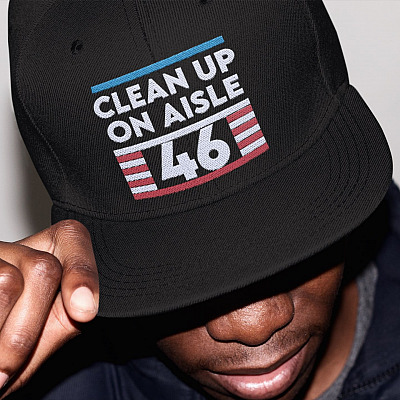 Alternative view of Clean Up On Aisle 46 Twill Cap - High-Profile Snapback Hat - Trucker Hat - Anti Biden Harris Hat