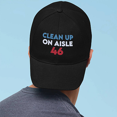Alternative view of Clean Up On Aisle 46 Twill Cap - Anti Joe Biden High-Profile Snapback Hat - Trump 46th President Hat