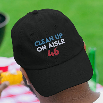 Clean Up On Aisle 46 Twill Cap - Anti Joe Biden High-Profile Snapback Hat - Trump 46th President Hat