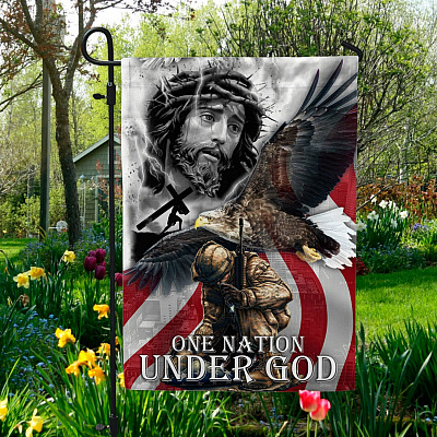 One Nation Under God Jesus Soldier Outdoor Garden Flag - House Flag - Wall Flag