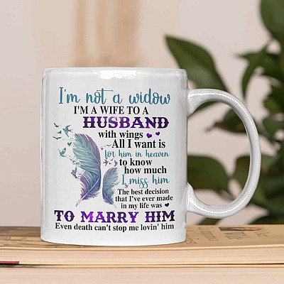 Alternative view of I'm Not A Widow I'm A Wife To A Husband With Wings Husband Memorial Coffee Mug - Husband In Heaven Travel Bottle