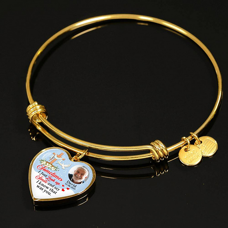 Sometimes I Just Look up Smile and Say I Know that Was You Personalized Photo Memorial Heart Pendant Necklace - Jesus Cross Bangle