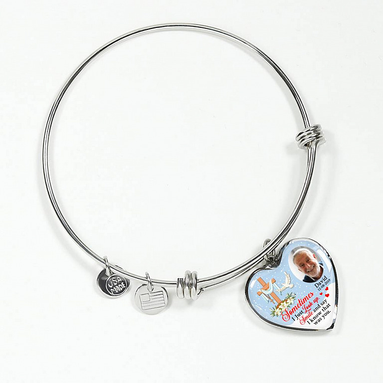 Sometimes I Just Look up Smile and Say I Know that Was You Personalized Photo Memorial Heart Pendant Necklace - Jesus Cross Bangle