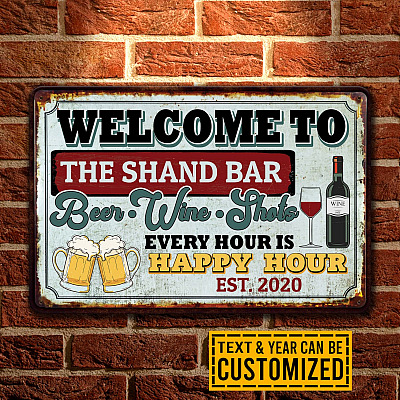 Bar Sign Personalized Beer Wine Shots Every Hour Is Happy Hour Retro Decorative Metal Sign - Indoor Outdoor Decor