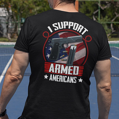 Alternative view of I Support Armed Americans Print On Back T-Shirt - V-Neck Shirt