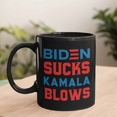 Biden Sucks Kamala Blows Funny Political Ceramic Coffee Mug - Water Bottle - Beer Stein