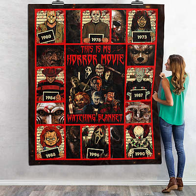 Alternative view of This Is My Horror Movie Watching Blanket Horror Prison Mugshot Style Fleece Blanket - Mink Sherpa Blanket