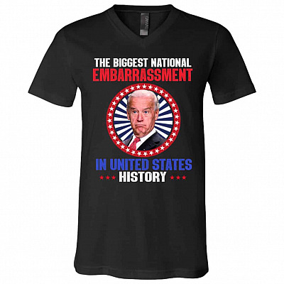 Biden embarrassment tee, Black, V-Neck T-Shirt