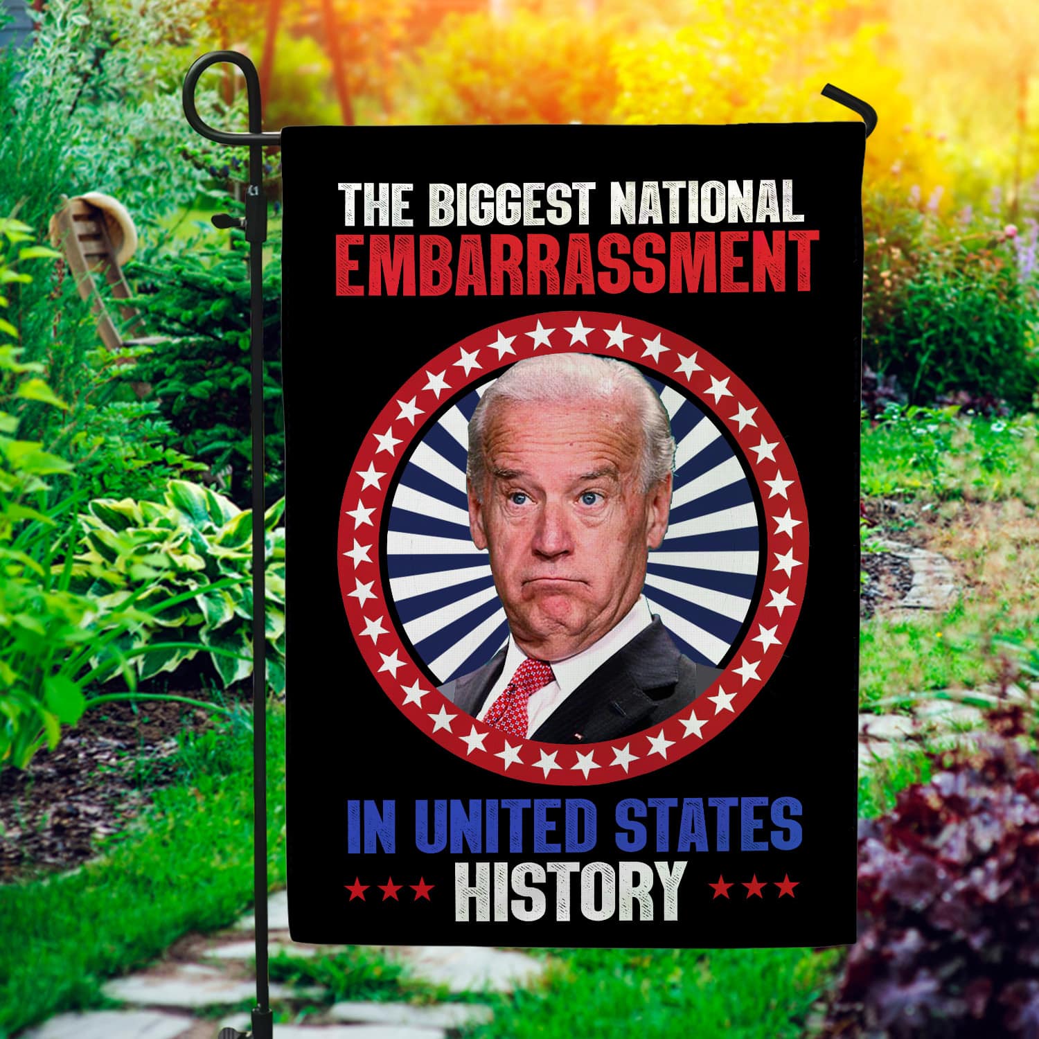 3KNG. Biden embarrassment FLAG 30x40 Garden Flag Mockup 1