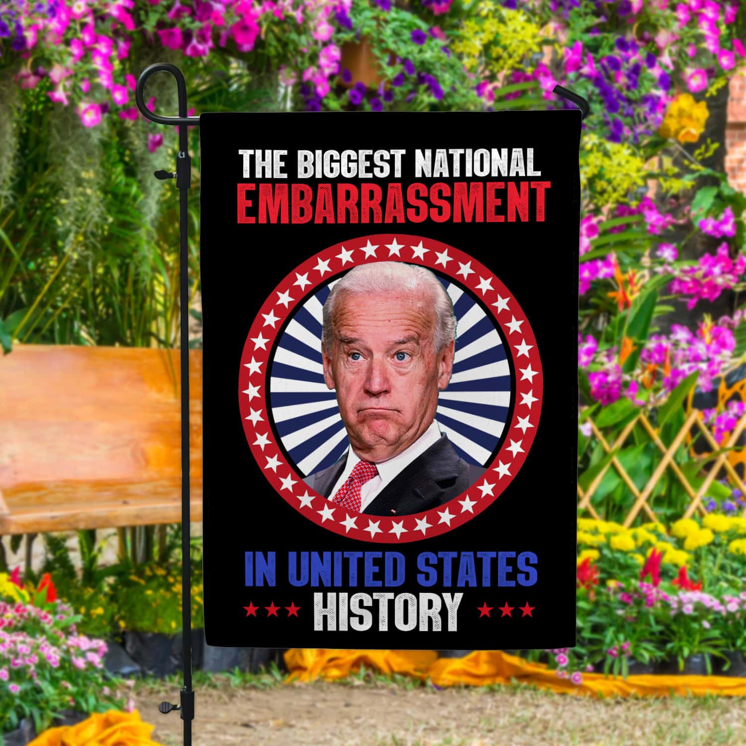 3KNG. Biden embarrassment FLAG 30x40 Garden Flag Mockup 4