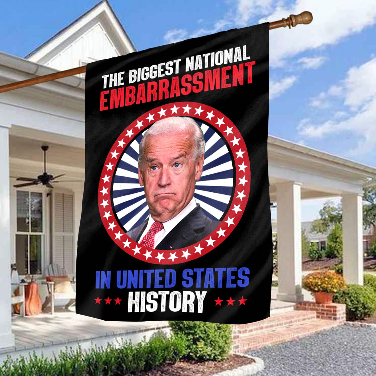 3KNG. Biden embarrassment FLAG 30x40 House Flag Mockup 3