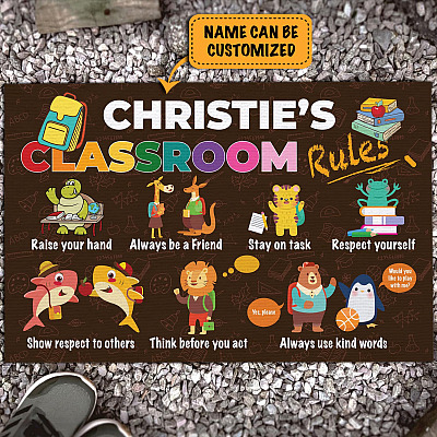 Personalized Teacher's Classroom Rules Raise Your Hand Stay on Task Decorative Doormat - Welcome Mat