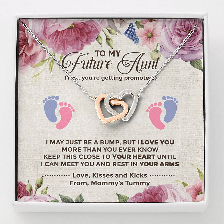To My Future Aunt I May Just Be A Bump Aunt To Be Interlocking Hearts Pendant Necklace - Soon To Be Aunt Gifts - Interlocking Hearts Necklace