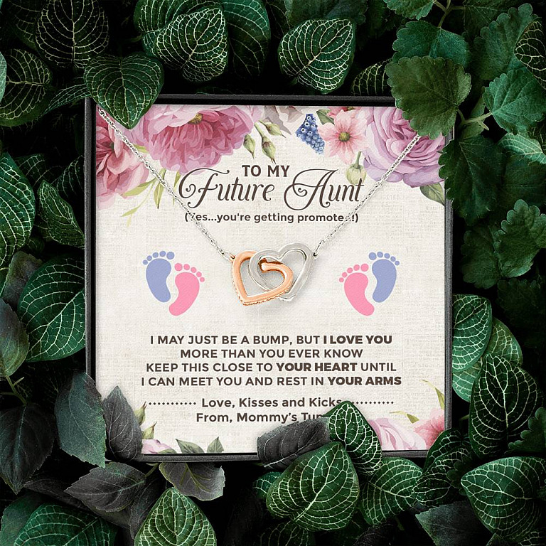 To My Future Aunt I May Just Be A Bump Aunt To Be Interlocking Hearts Pendant Necklace - Soon To Be Aunt Gifts