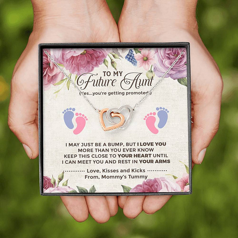 To My Future Aunt I May Just Be A Bump Aunt To Be Interlocking Hearts Pendant Necklace - Soon To Be Aunt Gifts