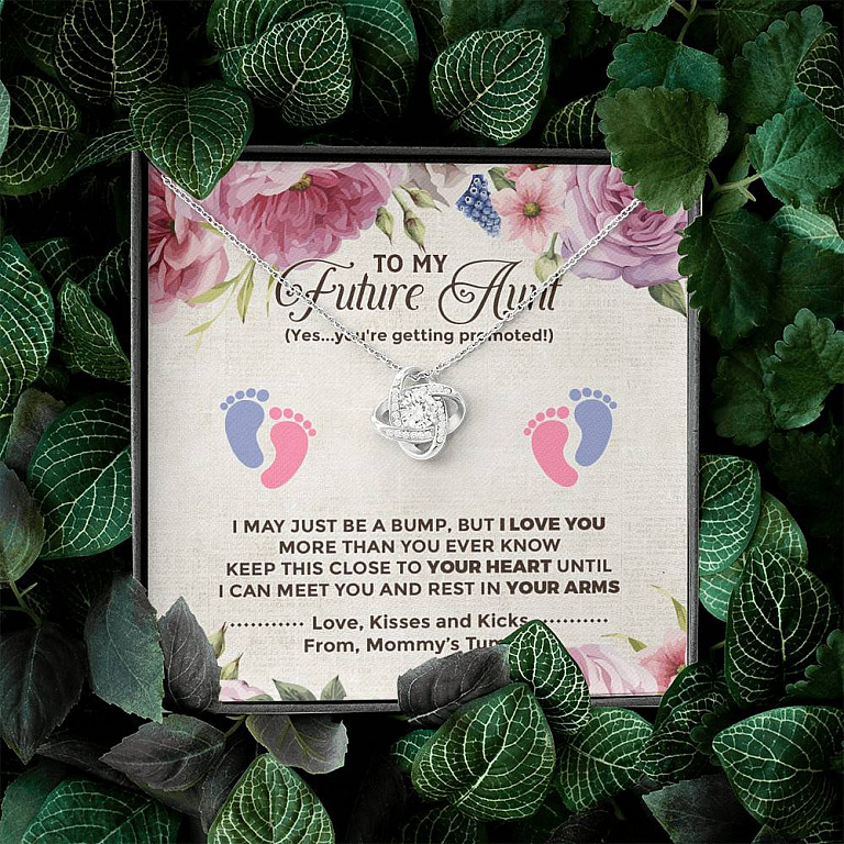 To My Future Aunt I May Just Be A Bump Aunt To Be Love Knot Necklace - Soon To Be Aunt Gifts