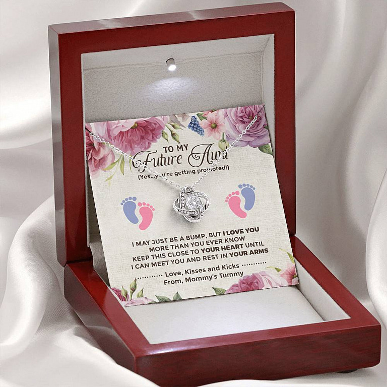 To My Future Aunt I May Just Be A Bump Aunt To Be Love Knot Necklace - Soon To Be Aunt Gifts