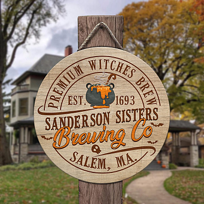 Premium Witches Brew Sanderson Sister Brewing Vintage Decorative Circle Wooden Door Sign-Front Porch Sign Indoor Outdoor