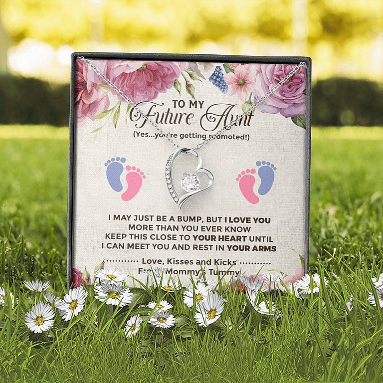 To My Future Aunt I May Just Be A Bump Aunt To Be Forever Love Heart Pendant Necklace - Soon To Be Aunt Gifts