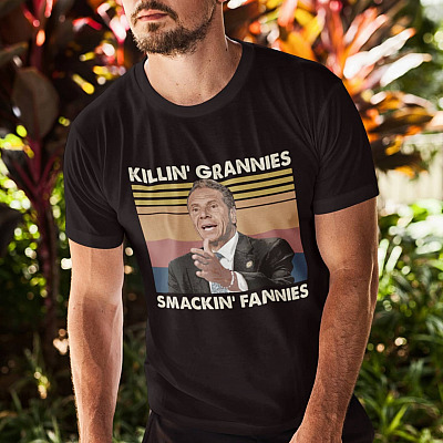 Alternative view of Vintage Retro Killin' Grannies Smackin' Fannies Anti Andrew Cuomo Funny T-shirt - V-neck