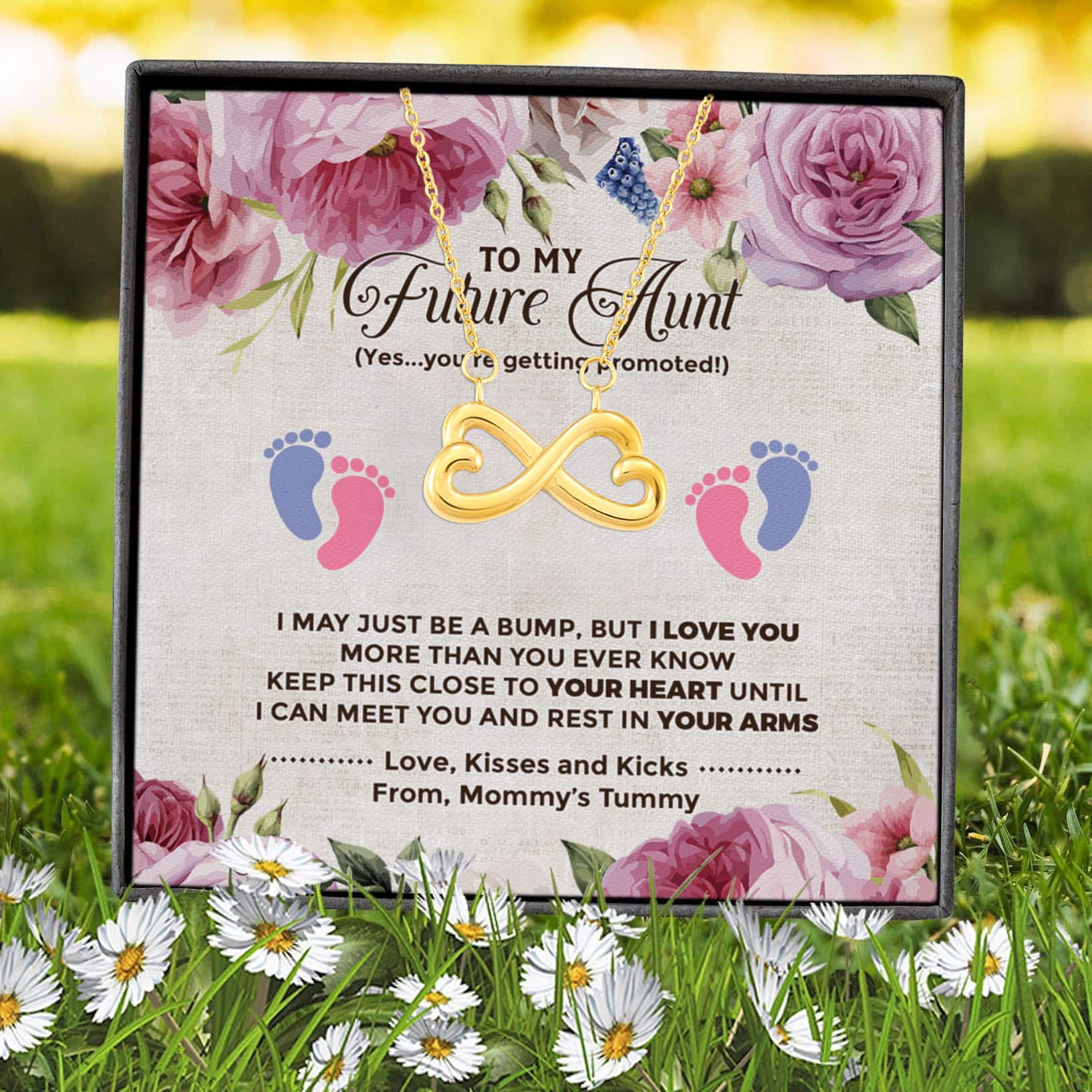 3VT. To My Future Aunt Just Be A Bump Infinity Heart Necklace (Gold) 7