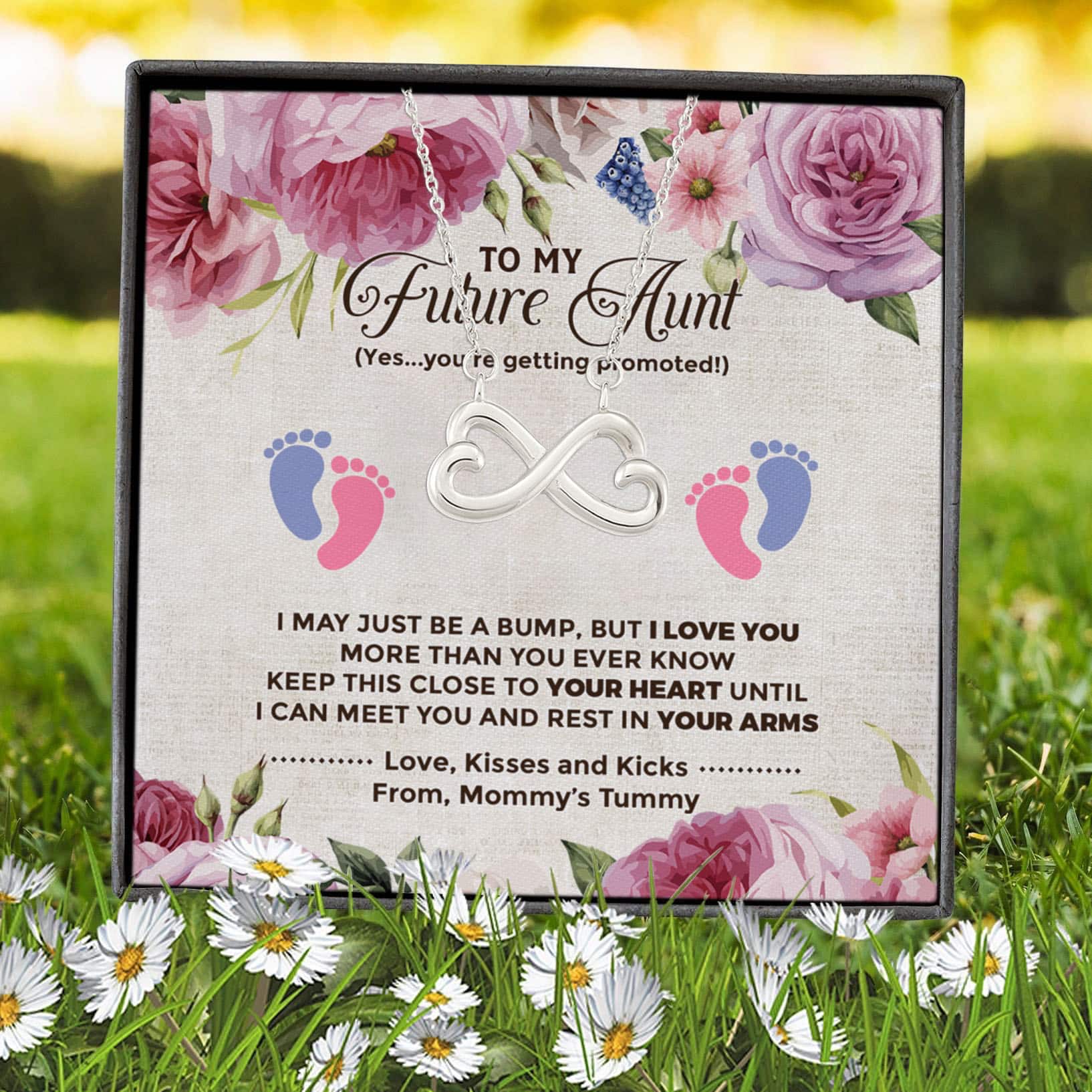 3VT. To My Future Aunt Just Be A Bump Infinity Heart Necklace (Silver) 7