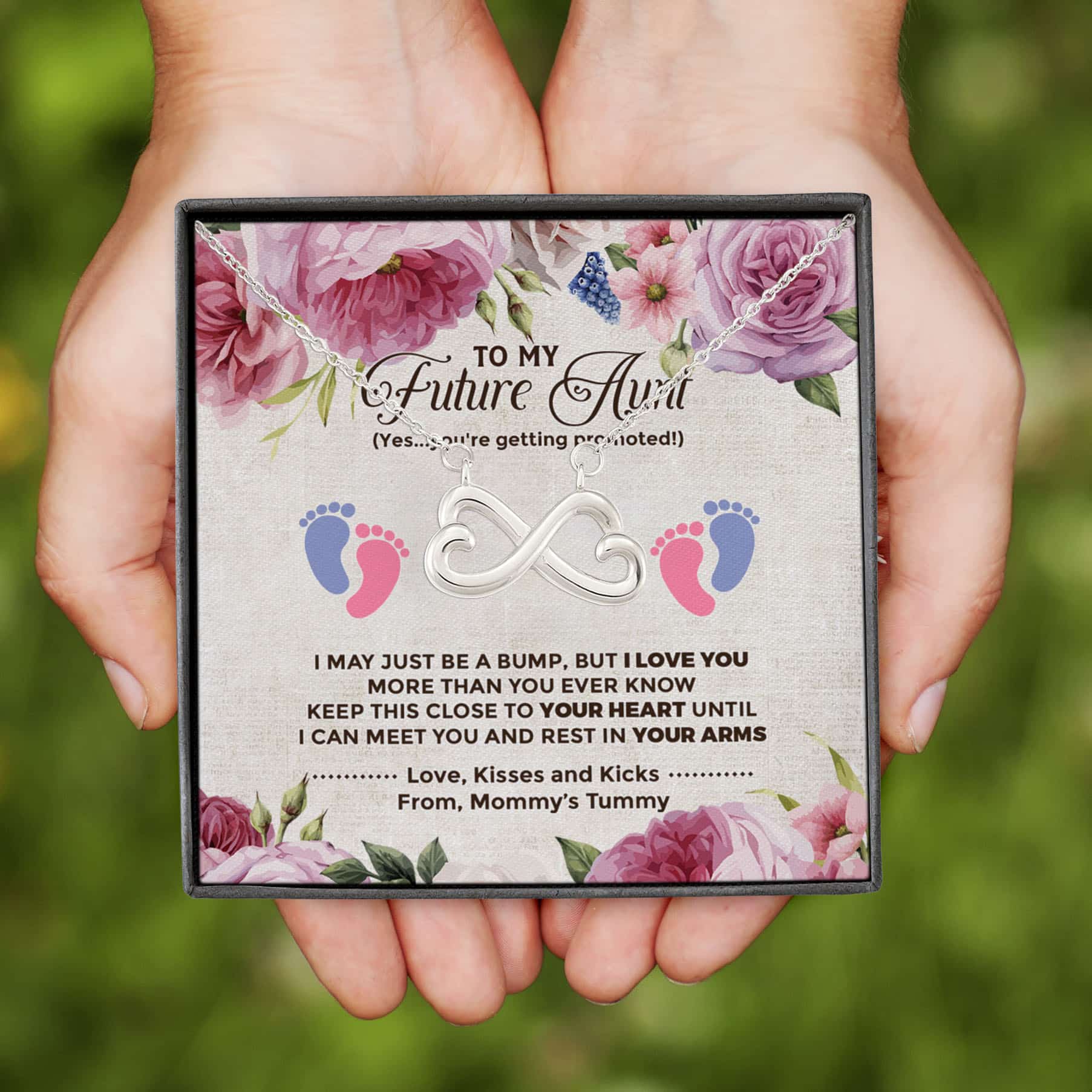 3VT. To My Future Aunt Just Be A Bump Infinity Heart Necklace (Silver)