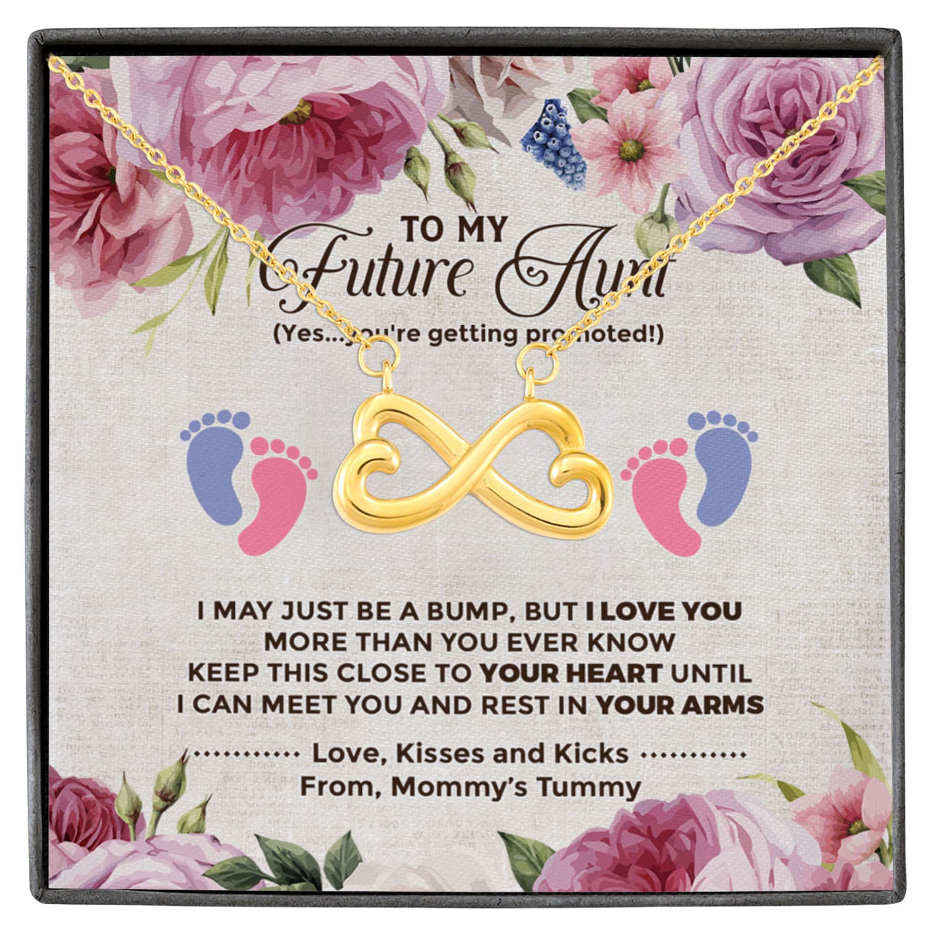 3VT. To My Future Aunt Just Be A Bump Infinity Heart Necklace White (Gold)