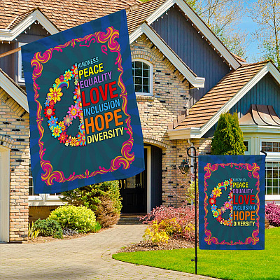 Alternative view of Pride Flag Kindness Peace Equality Love Inclusion Hope Diversity Human Rights Outdoor Decorative Garden Flag - House Flag