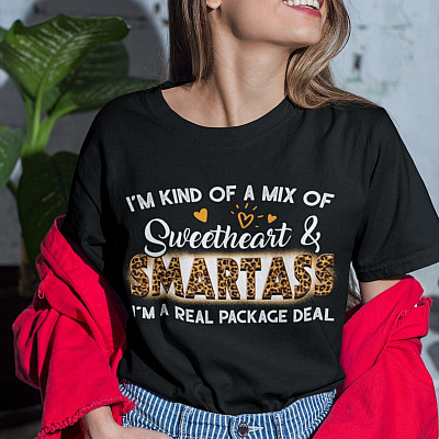 Alternative view of I'm Kind Of A Mix Of Sweetheart And Smartass I'm A Real Package Deal T-Shirt - V-Neck Shirt