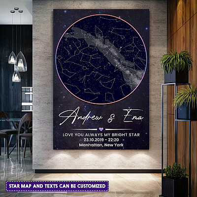 Personalized Star Map Love You Always My Bright Star Framed Canvas Prints - Custom Couple Constellation Map Poster