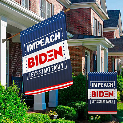 Alternative view of Impeach Biden Let's Start Early Garden Flag - Anti Biden Not My President House Flag
