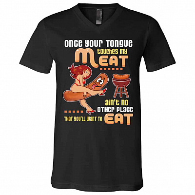 tongue, Black, V-Neck T-Shirt