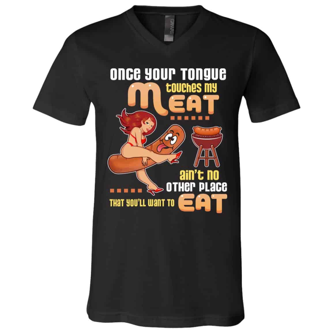 tongue, Black, V-Neck T-Shirt