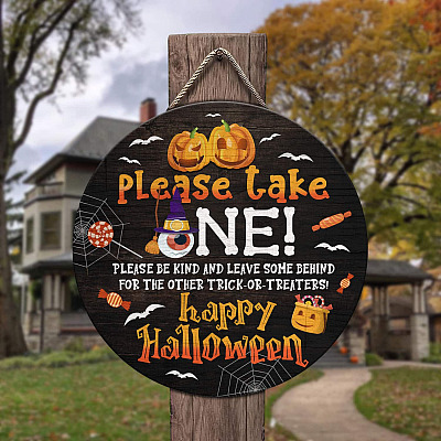 Alternative view of Halloween Door Sign Please Take One Please Be Kind Other Trick or Treaters Circle Wooden Door Sign - Front Porch Sign
