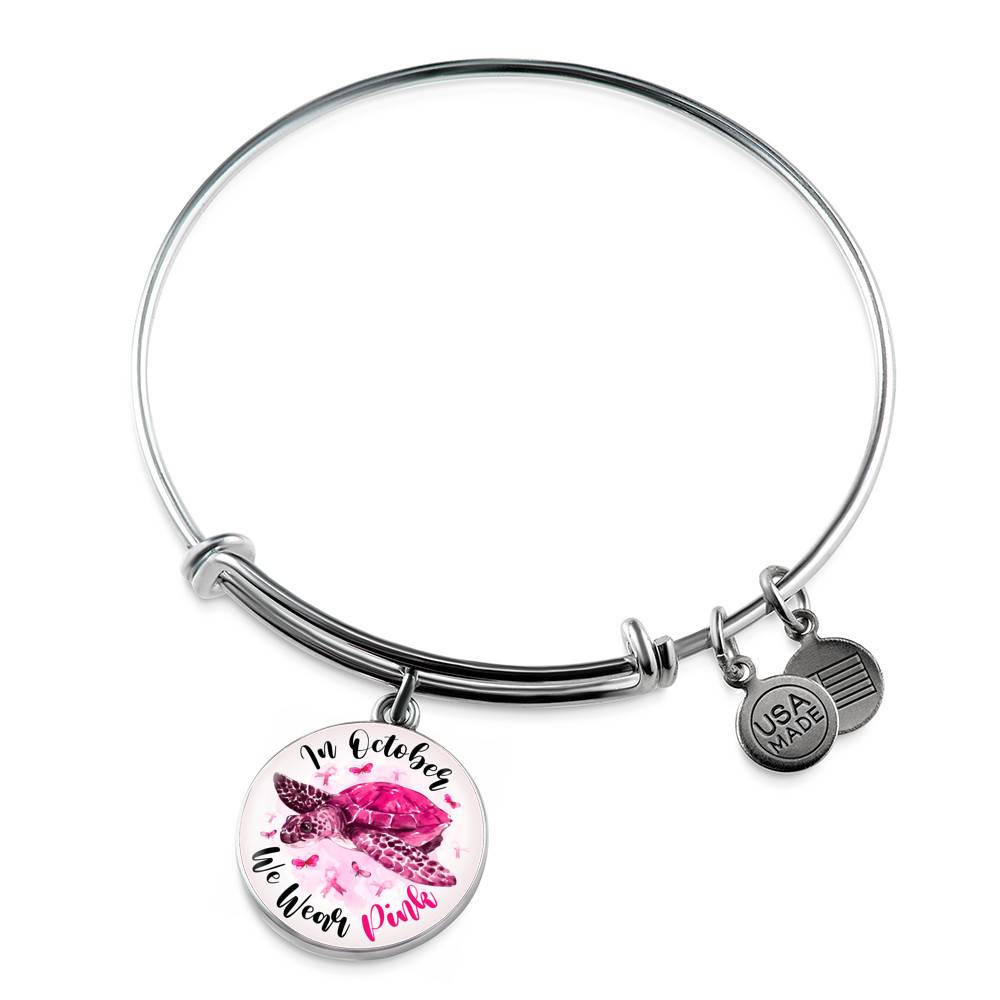 Turtle In October We Wear Pink Circle Breast Cancer Awareness Pendant Necklace - Breast Cancer Survivor Bangle Turtle In October We Wear Pink Circle Breast Cancer Awareness Pendant Necklace - Breast Cancer Survivor Bangle